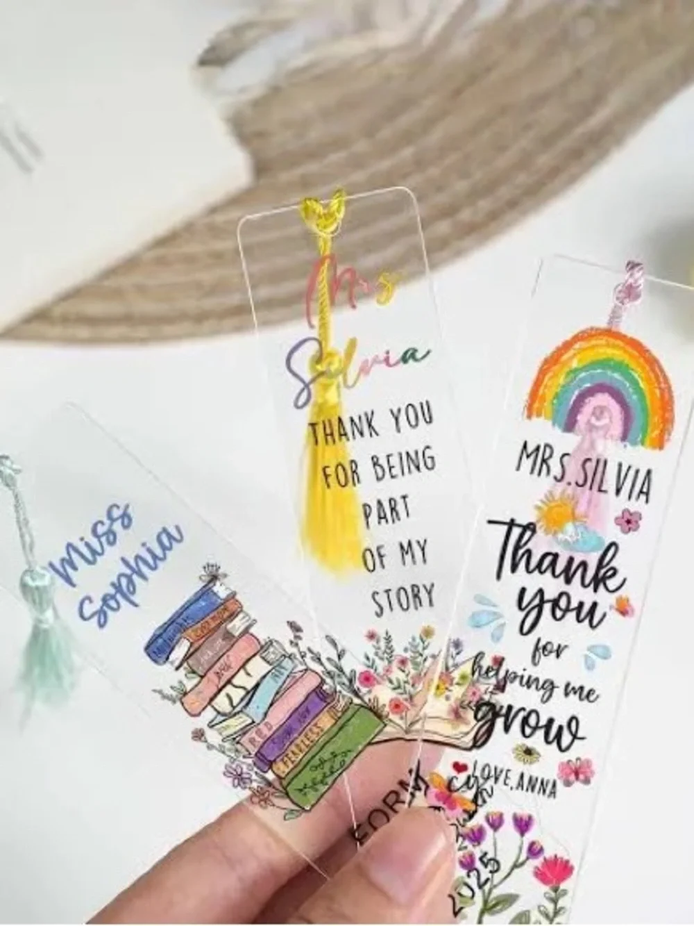 Personalized Teacher Thank You Bookmark - With colored tassel